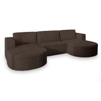 WOHNLANDSCHAFT VEZZO P Braun Kordstoff mit Schlaffunktion - Braun/Grau, Holz/Kunststoff (347/85/174cm) - MASSENO
