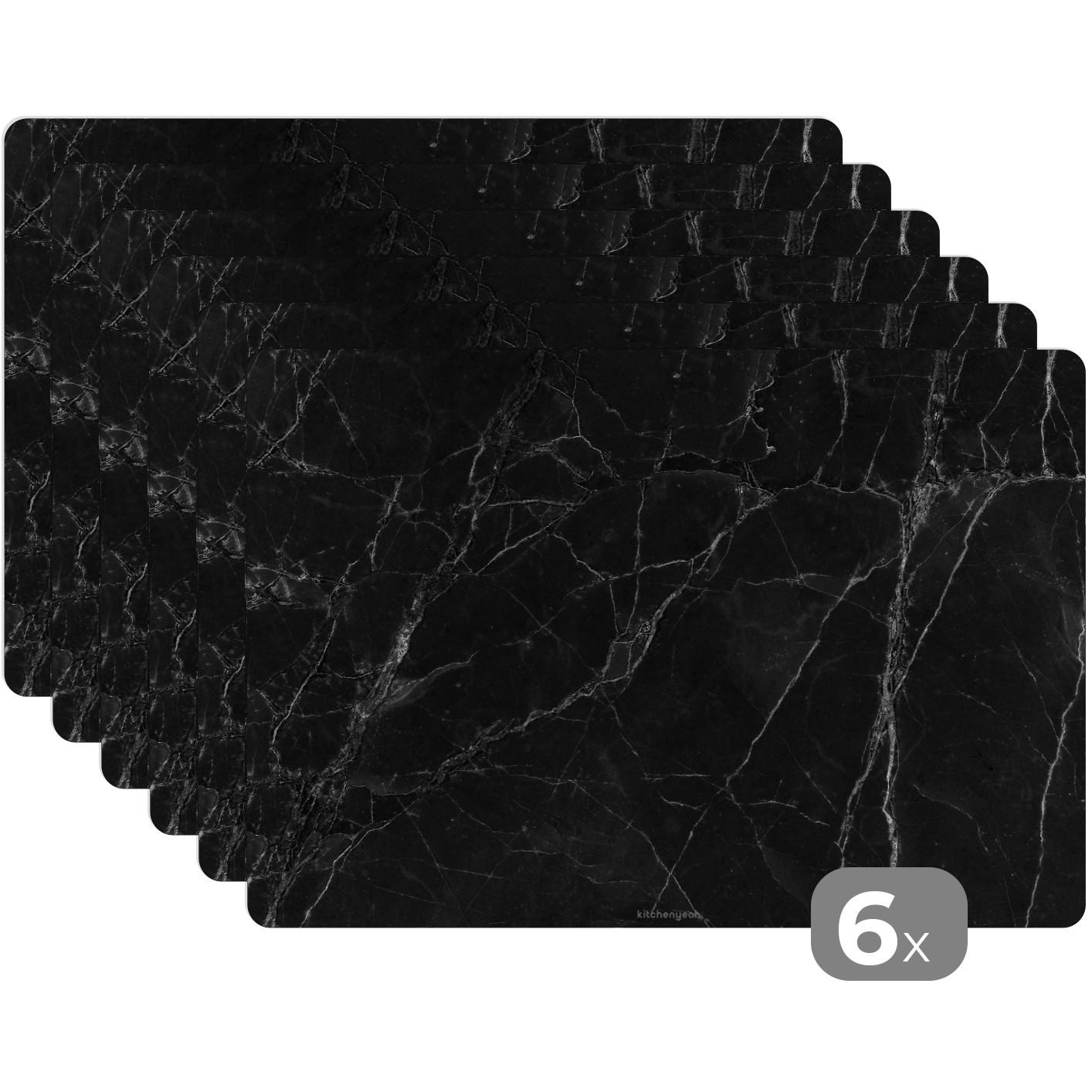 PLATZSETS 6er-Set Schwarz - Marmor Tischuntersetzer 45x30 cm - Graphitfarben, Kunststoff (0.3/45/30cm) - MuchoWow