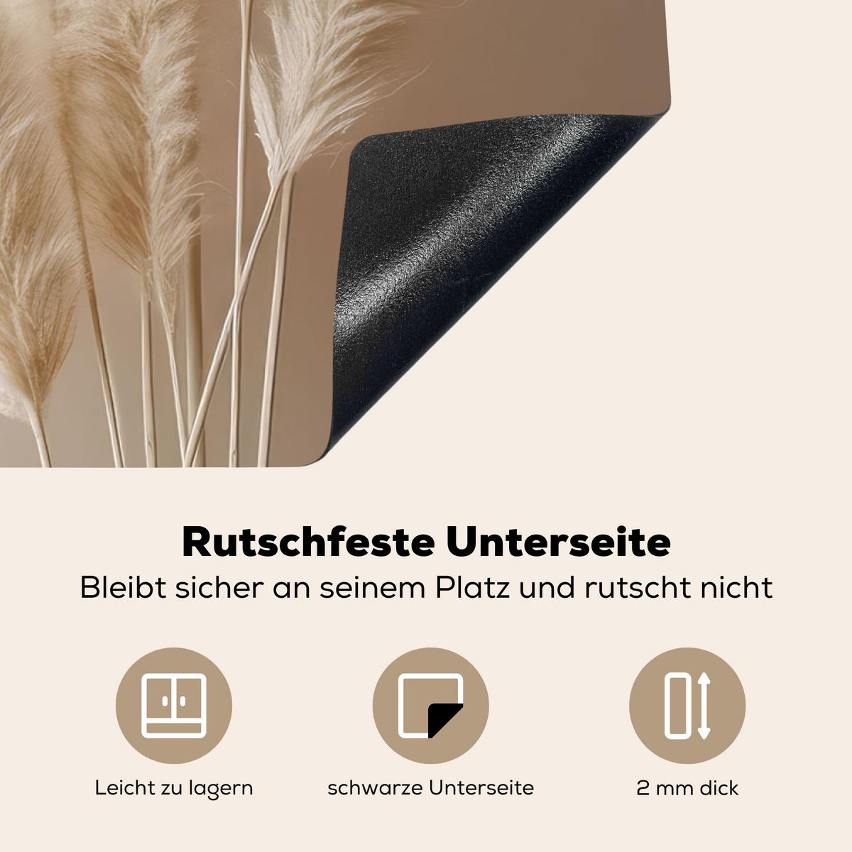 HERDABDECKPLATTE Pampasgras - Federn - Pastell - Weiß Ceranfeldabdeckung 80x52 cm - Creme, Kunststoff (80/52/0.2cm) - MuchoWow