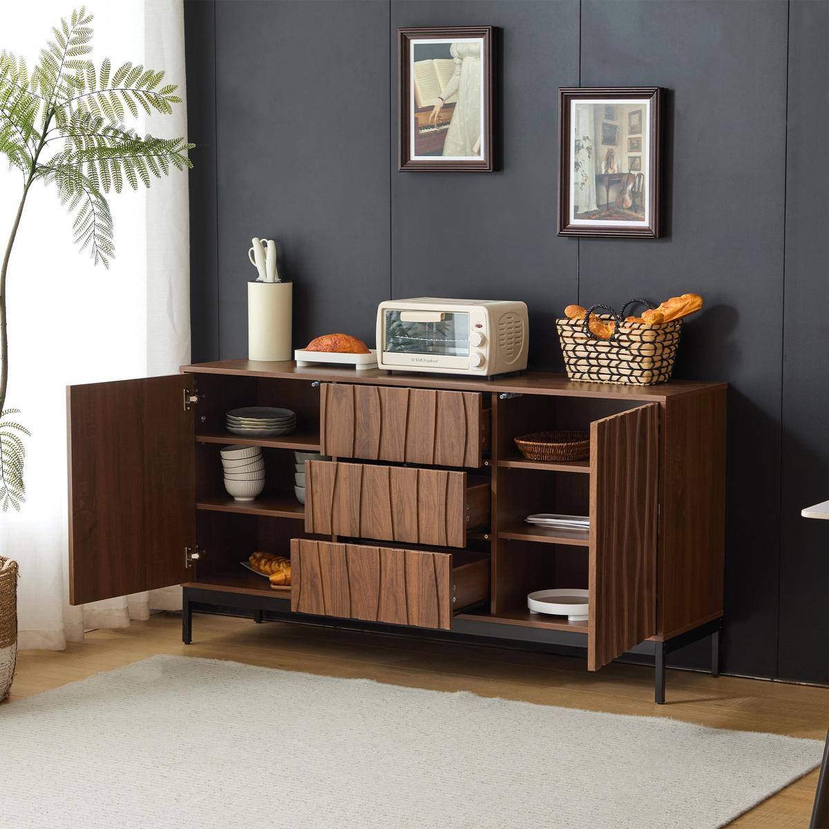 SIDEBOARD mit verstellbaren Regalen und Metallbeinen - Braun, Holzwerkstoff (150/80/40cm) - Urban Meuble