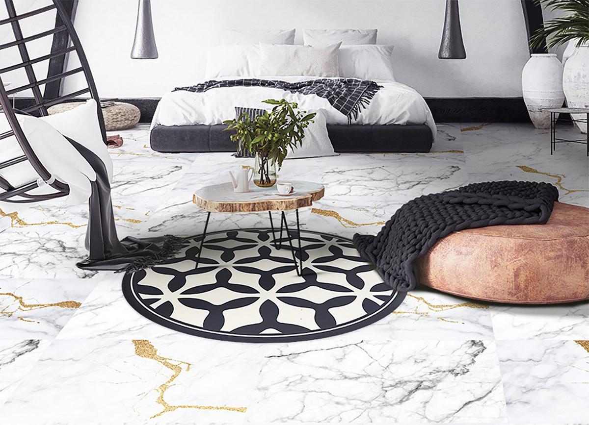 VINYL TEPPICH Ø130 cm Geometrische Formen - Schwarz/Weiß, Kunststoff (130/130cm) - TULUP
