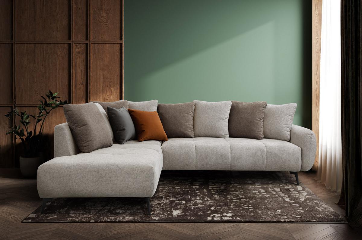 ECKSOFA EVENTO 5-Sitzer, beige - Beige/Schwarz, Holzwerkstoff/Textil (266/206cm) - Wozimo