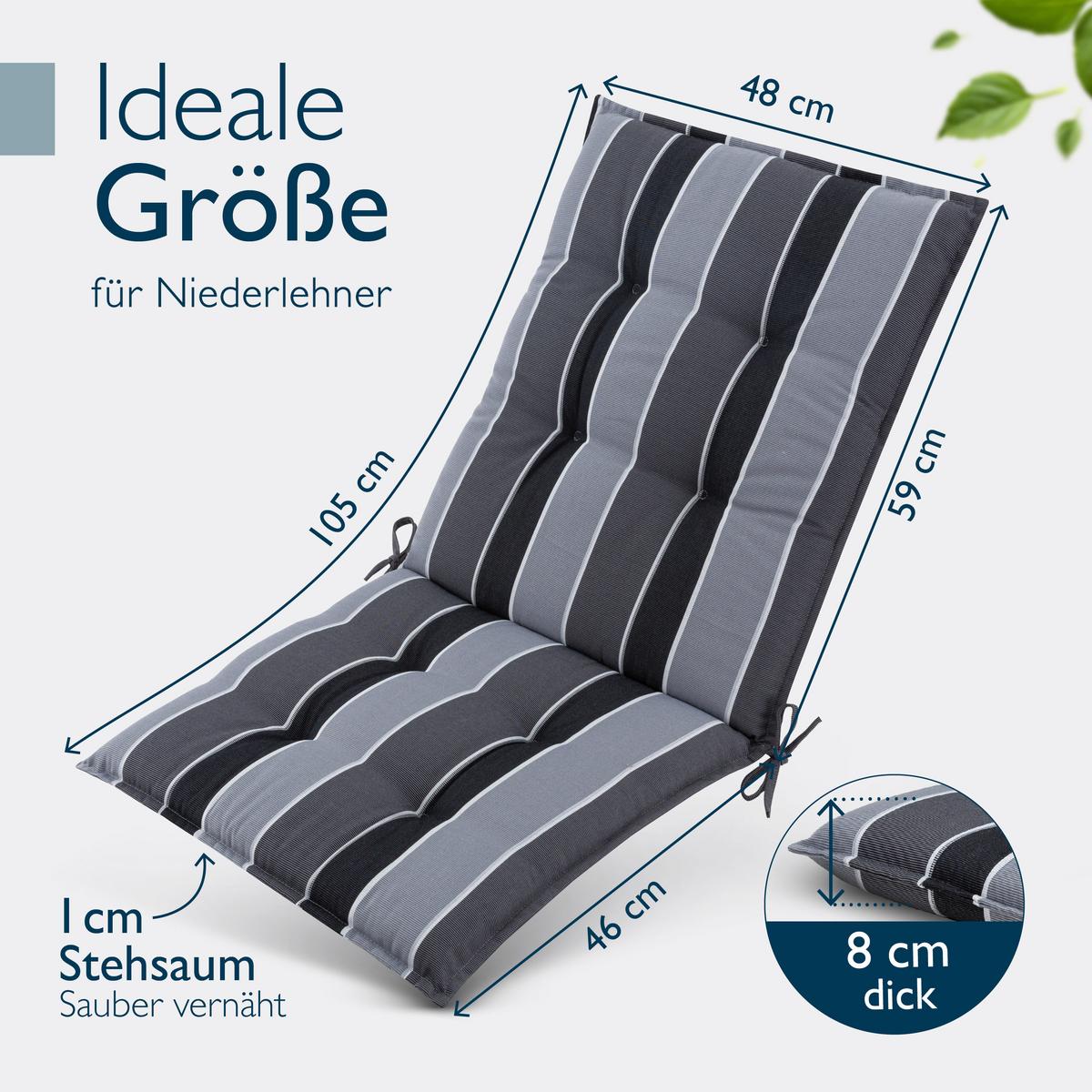 NIEDERLEHNER Sun-NL 105x50x8cm Anthrazit-Gestreift (3tlg) - Dunkelgrau, Textil (50/100cm) - Beautissu 