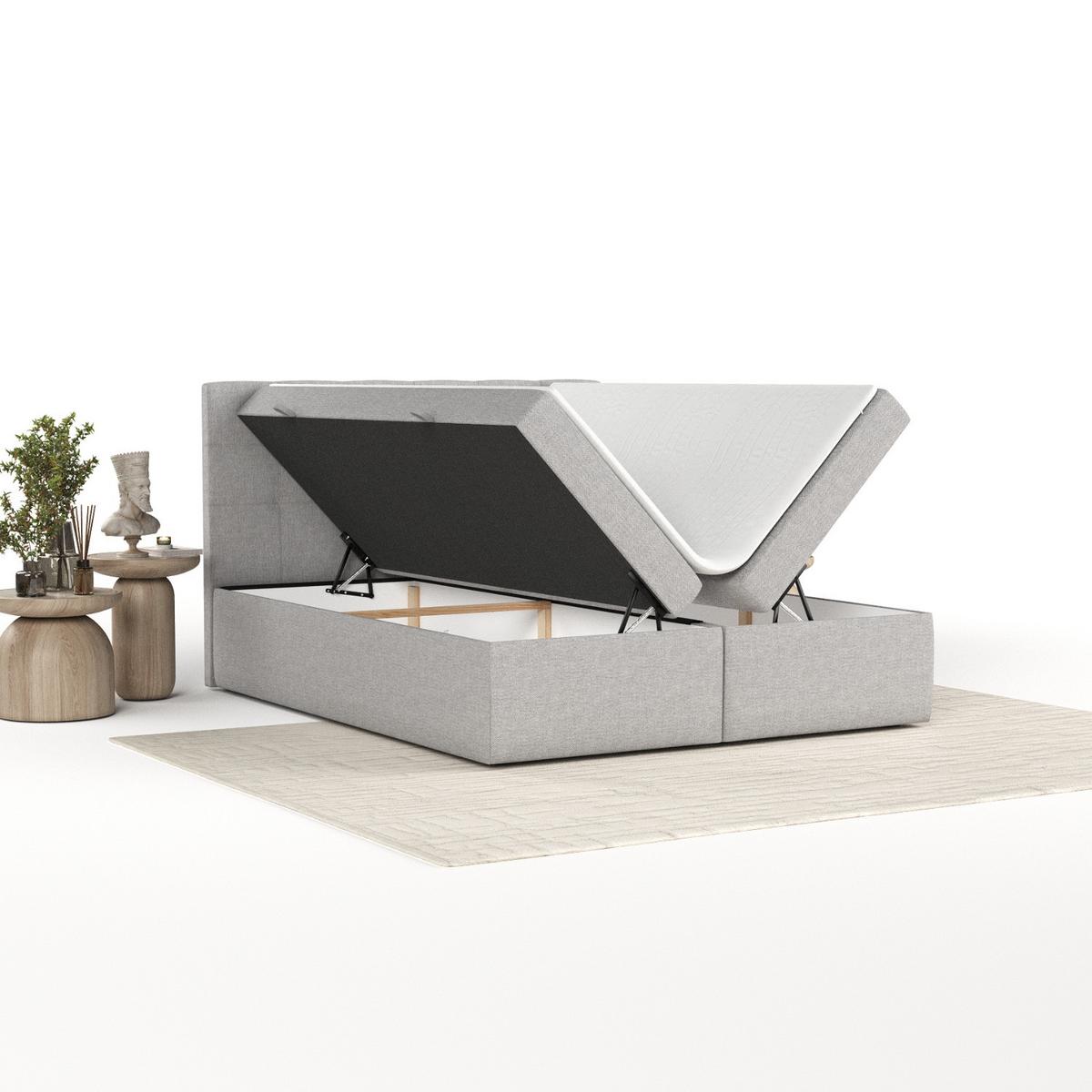 BOXBETT Lean 160/200 cm Graubeige im Megan Stoff - Schwarz/Grau, Holz/Holzwerkstoff (160/200cm) - AltaBeds