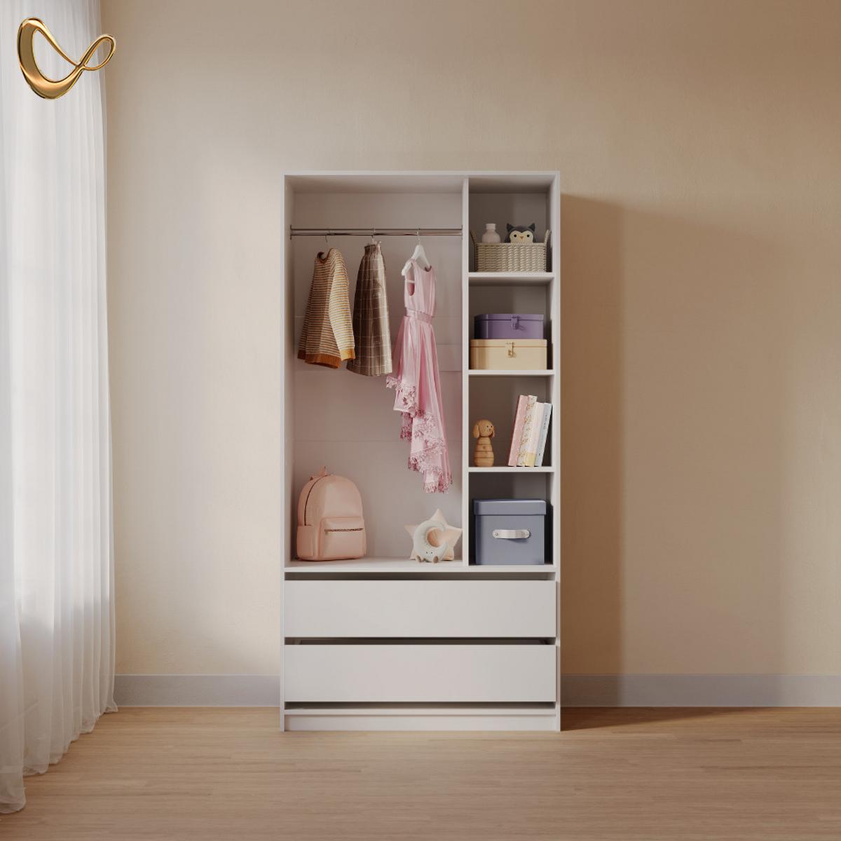 KINDERKLEIDERSCHRANK Trento Weiß 100 x 200 cm mit 2 Schubladen - Weiß, Holzwerkstoff (100/200/50cm) - Livinity®