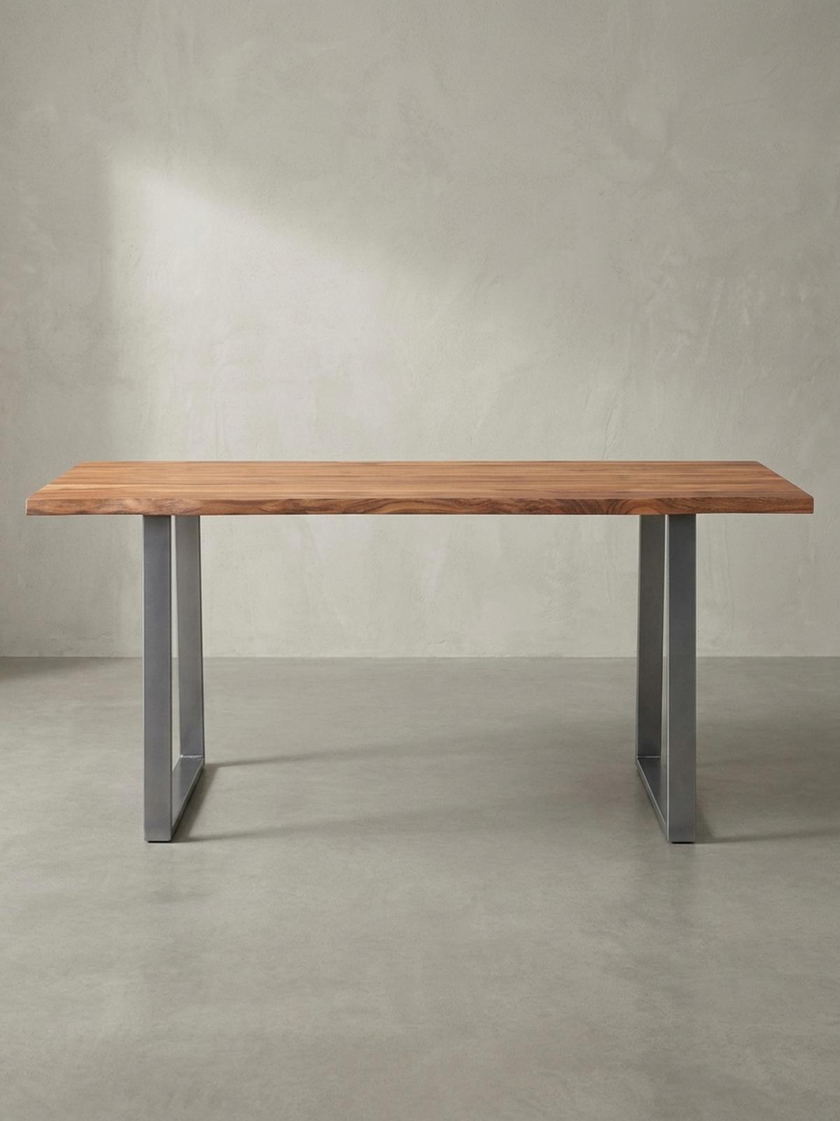 SCHREIBTISCH Massivholz Baumkante Chromgestell Handarbeit TARN, Goldbraun-Chrom 160x80x76 cm - Chromfarben/Braun, Holz/Metall (80/160/76cm) - KADIMA DESIGN