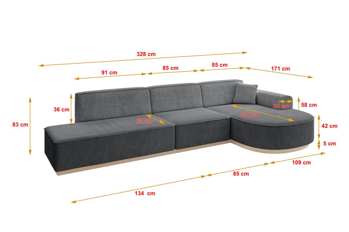 ECKSOFA Ottomane Rechts ARRIO-L2 - 328x171x83 cm Dunkelgrau - Dunkelgrau, Holzwerkstoff/Textil (328/171cm) - ALTDECOR