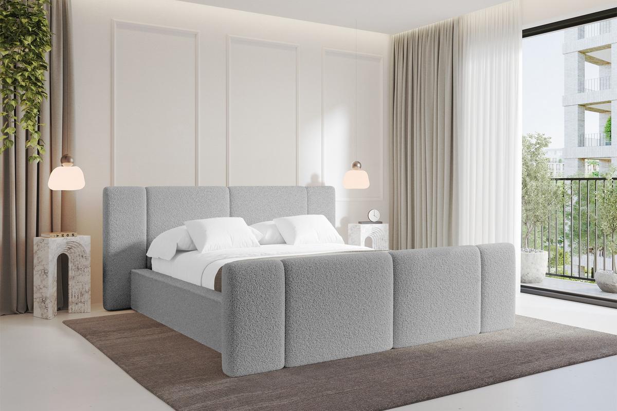 POLSTERBETT mit Bettkasten, Fußteil und Lattenrost, Bett mit Matratze H3/H4 - RIVO-Z 180x200 Hellgrau - Taupe, Holzwerkstoff/Textil (180/200cm) - ALTDECOR