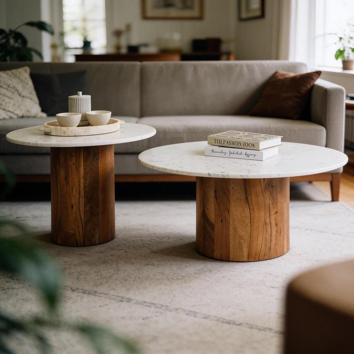 COUCHTISCHSET GANGA/YAMUNA 2er Set beige - Beige, Holz/Naturmaterialen (80/80/35cm) - IDIMEX