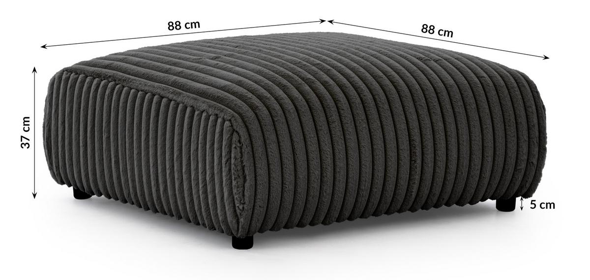 HOCKER Mollis Dunkelgrau Plüschcord - Dunkelgrau/Schwarz, Holz/Kunststoff (88/39/88cm) - S-Style Möbel