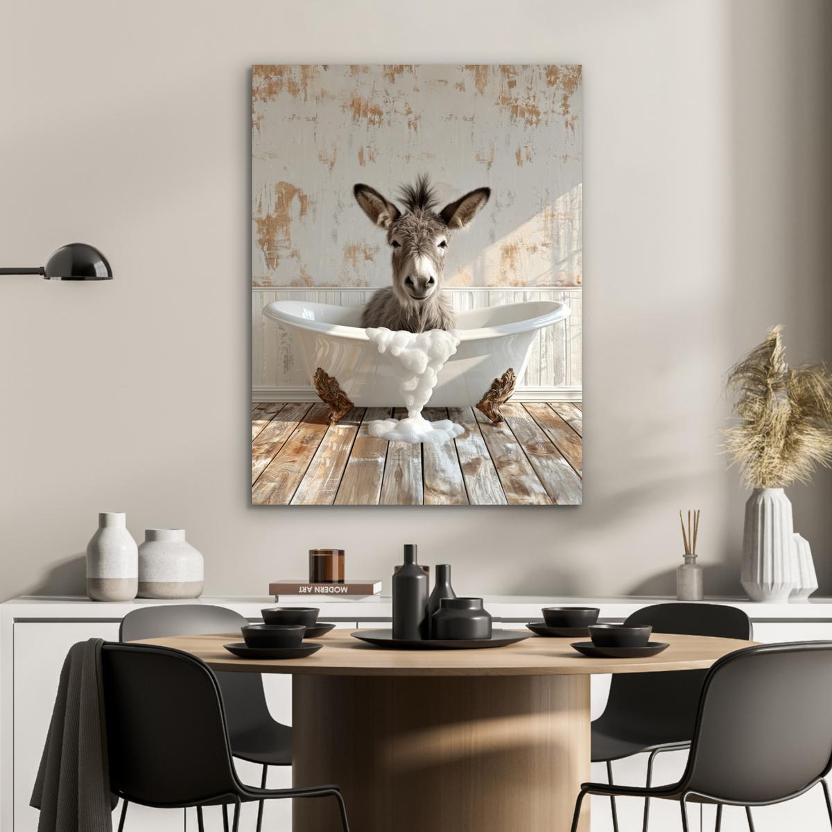 METALLBILD Esel - Tiere - Badewanne - Schaumstoff 60x80 cm - Weiß, Metall (60/80cm) - MuchoWow