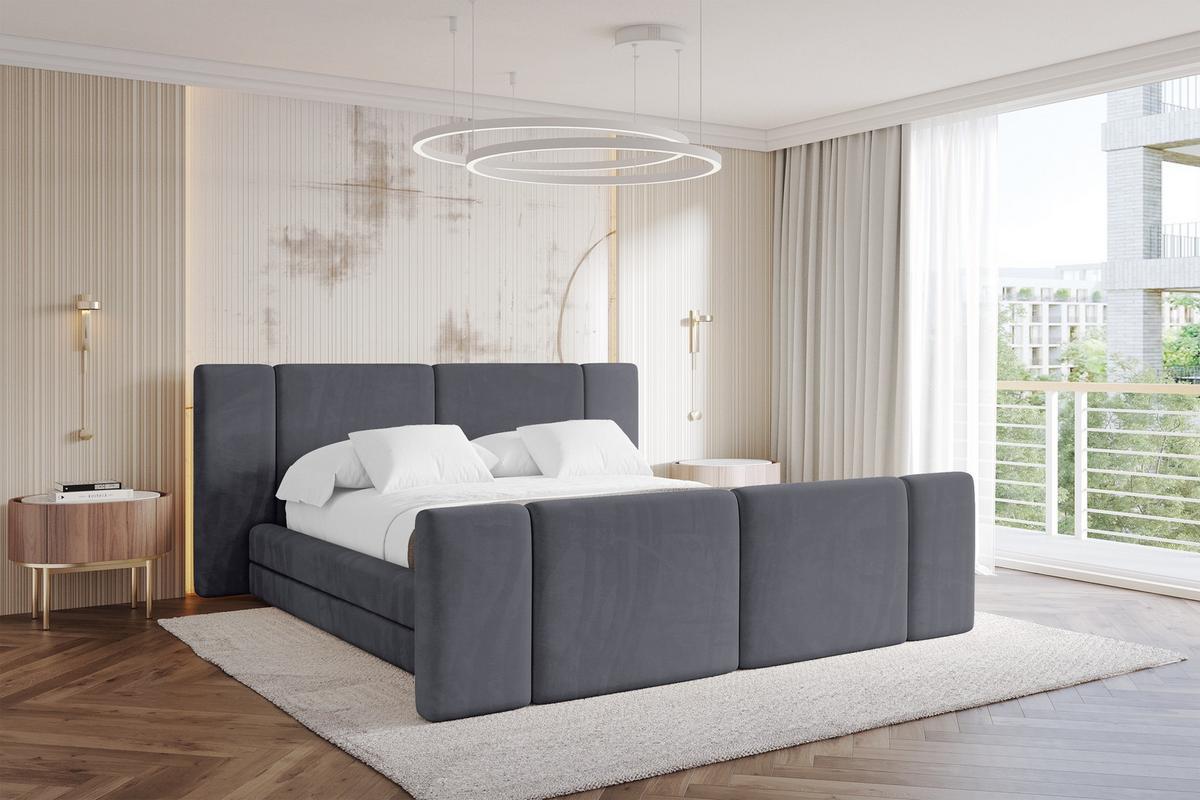 POLSTERBETT mit Bettkasten, Fußteil und Lattenrost, Bett mit Matratze H3/H4 - TEVO-Z 140x200 Dunkelgrau - Dunkelgrau, Holzwerkstoff/Textil (140/200cm) - ALTDECOR