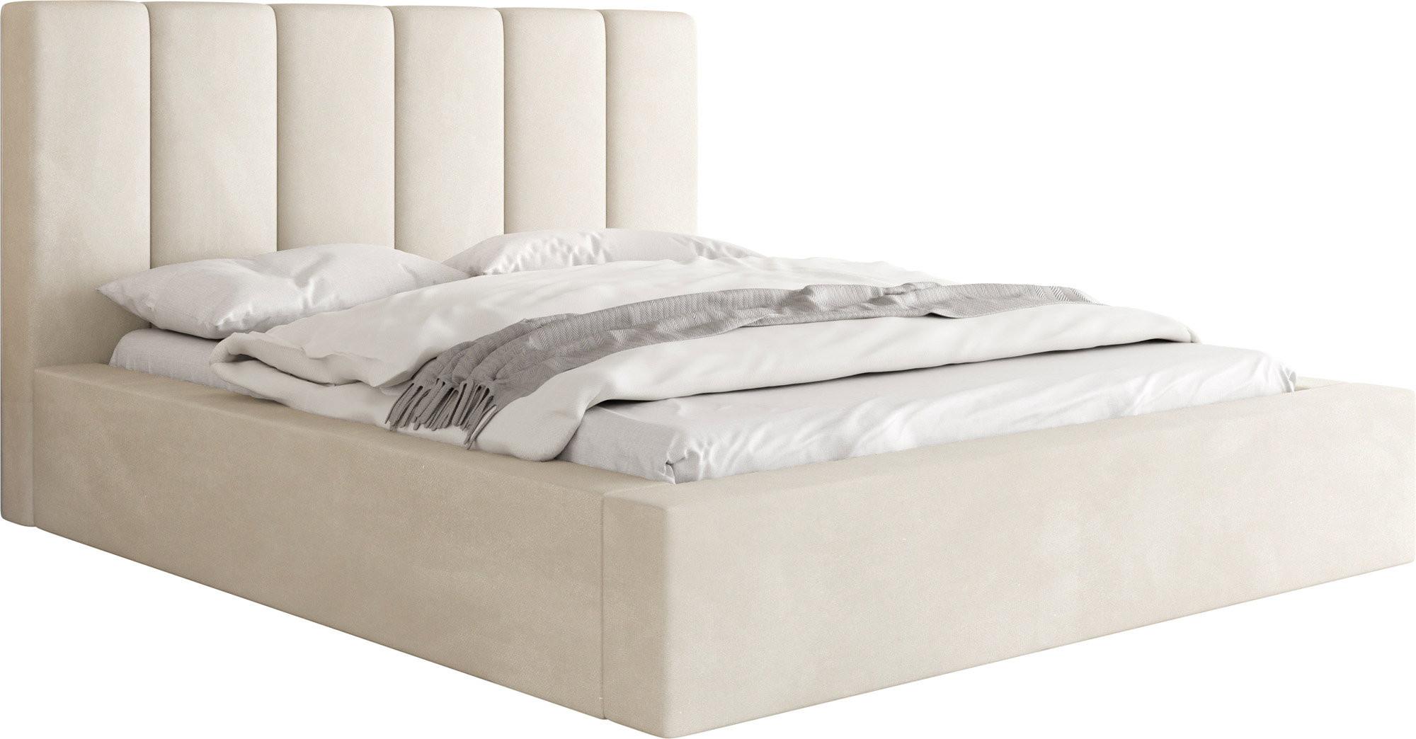 POLSTERBETT Amira mit Bettkasten, Creme Samt 120x200 cm - Beige/Birkefarben, Holzwerkstoff/Kunststoff (120/200cm) - WFL GROUP