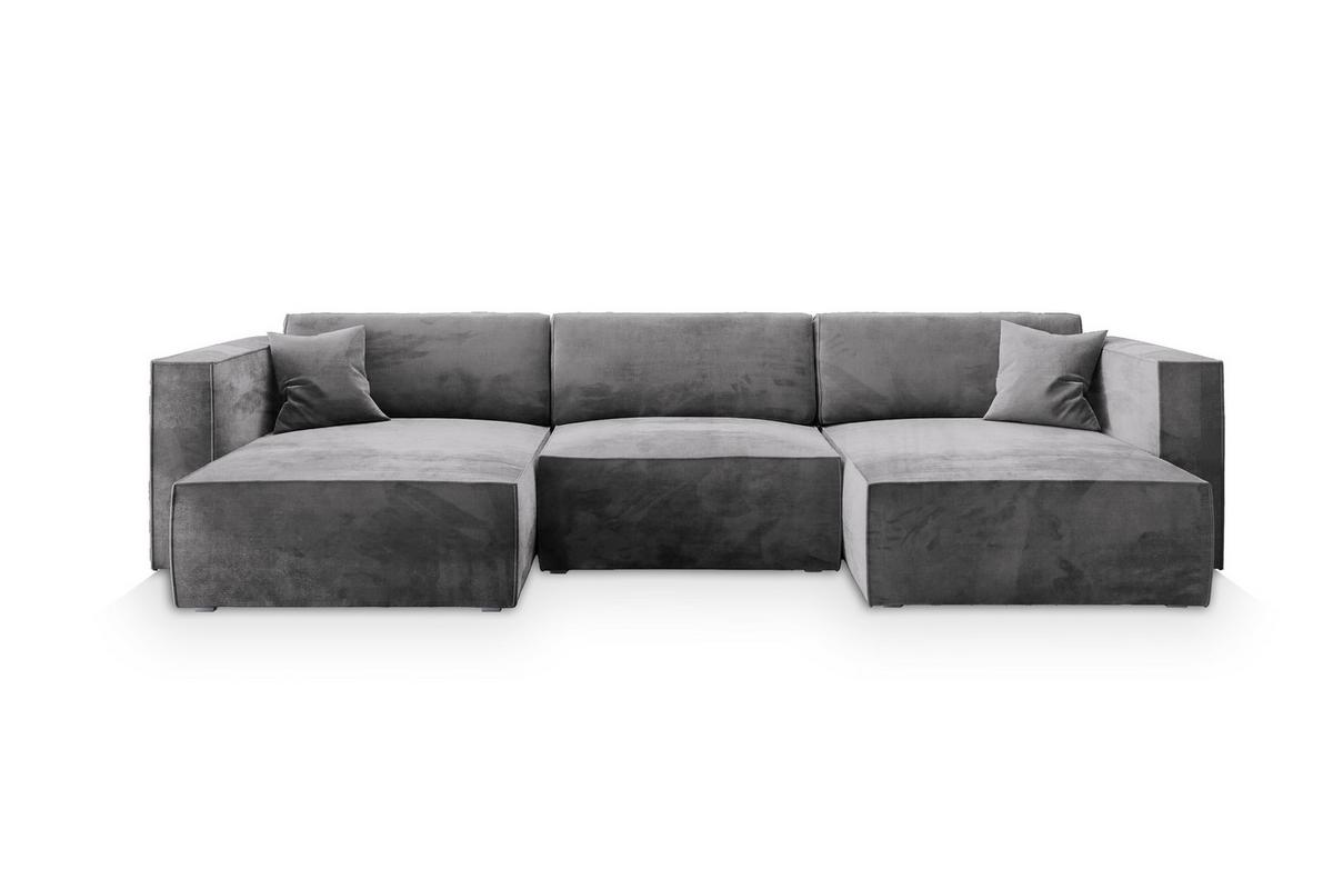 WOHNLANDSCHAFT SARMO M Grau Velours-Stoff mit Schlaffunktion - Grau, Holz/Kunststoff (347/70/148cm) - MASSENO
