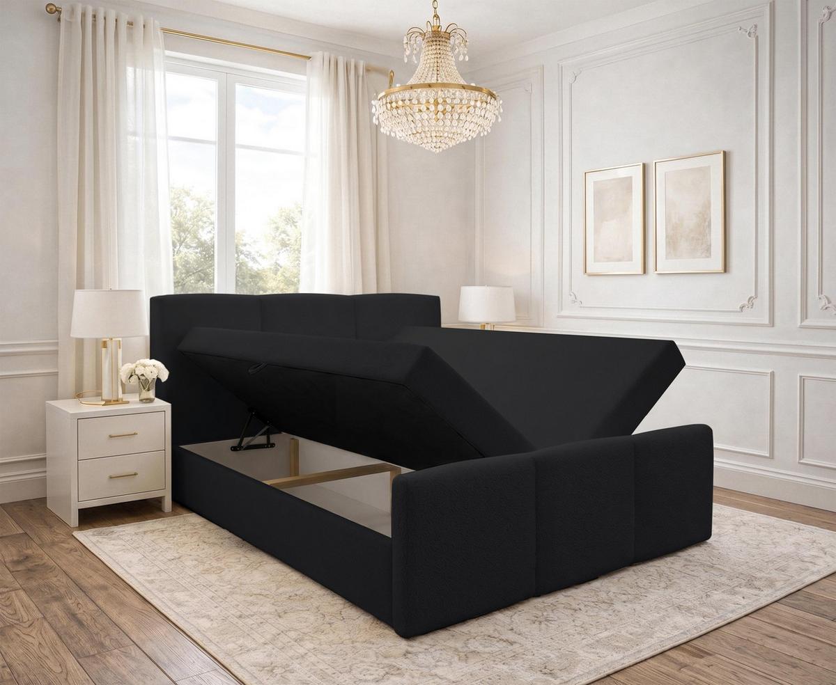 BOXBETT ANKARRA 140x200 cm mit Bettkasten und Matratze - Schwarz + TOPPER - Schwarz, Holz/Holzwerkstoff (140/200cm) - AX Living
