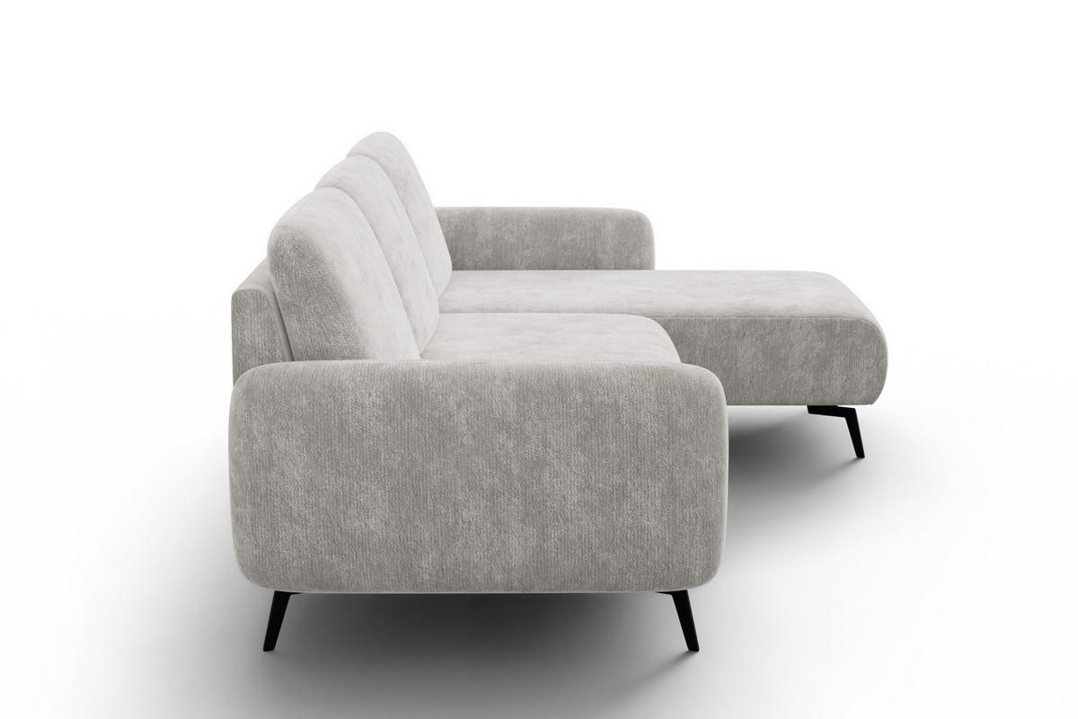 ECKSOFA FEBE 4-Sitzer RECHTS, hellgrauer Chenille-Stoff - Hellgrau/Schwarz, Holz/Textil (264/157cm) - Wozimo