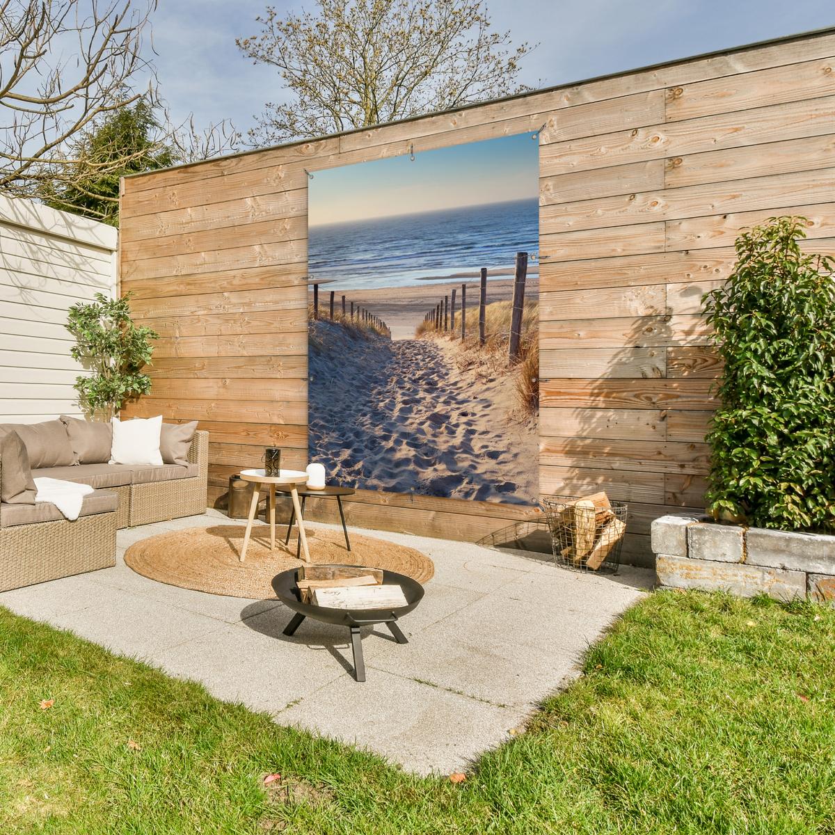 GARTENPOSTER Strand - Meer - Niederlande - Dünen - Sonne Gartendekoration 120x160 cm - Sandfarben, Kunststoff (120/160/0.2cm) - OnlyWow
