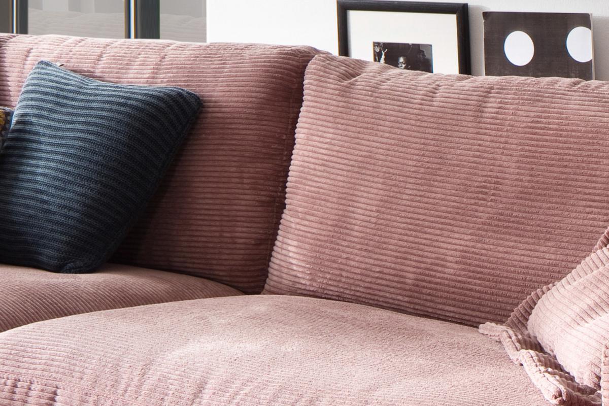 SOFA 3-SITZER MADELINE Pink Cord - Schwarz/Rosa, Textil (290/85/127cm) - KAWOLA