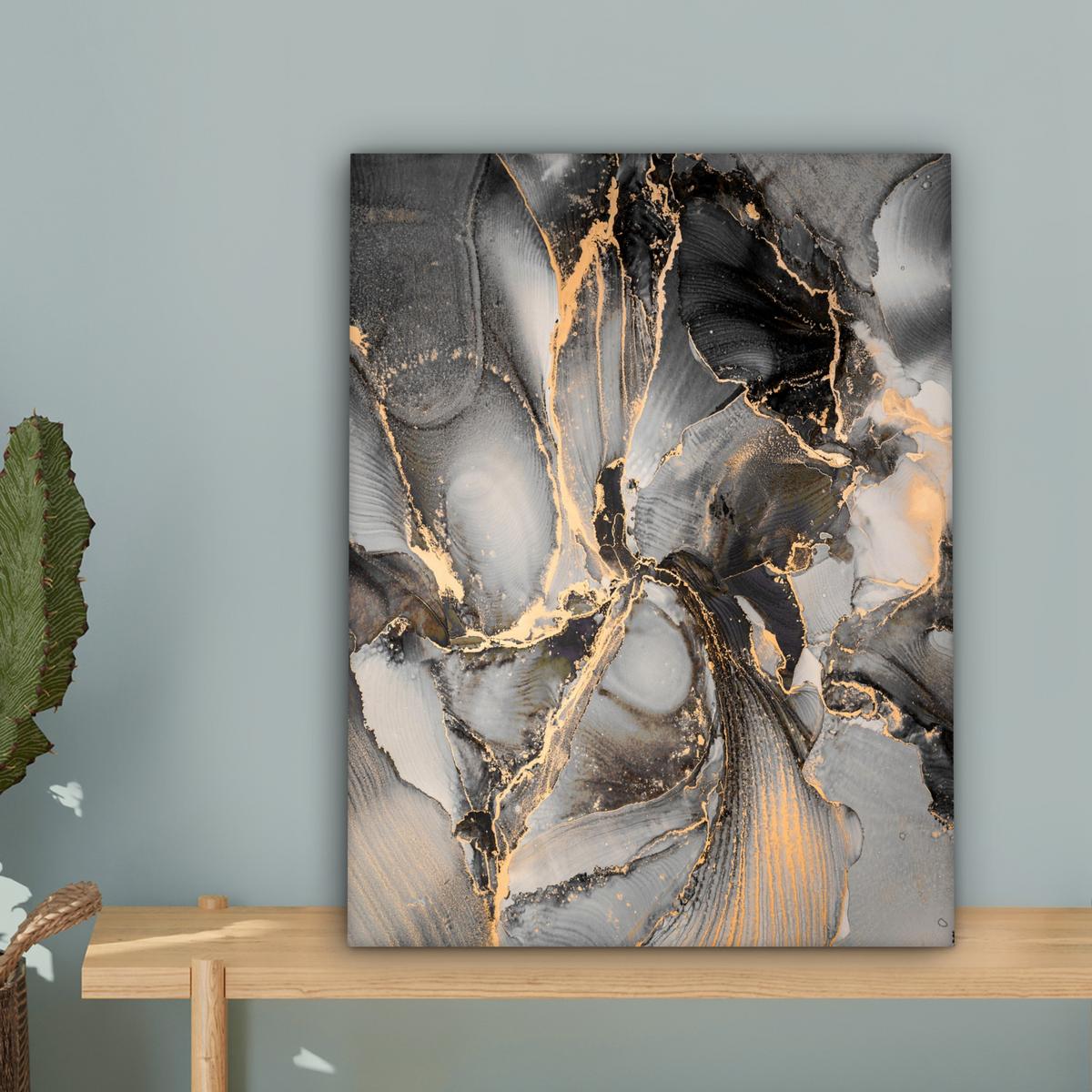 LEINWANDBILD Grau - Luxus - Gold - Marmor Room Decor 30x40 cm - Dunkelgrau, Textil (30/40cm) - MuchoWow