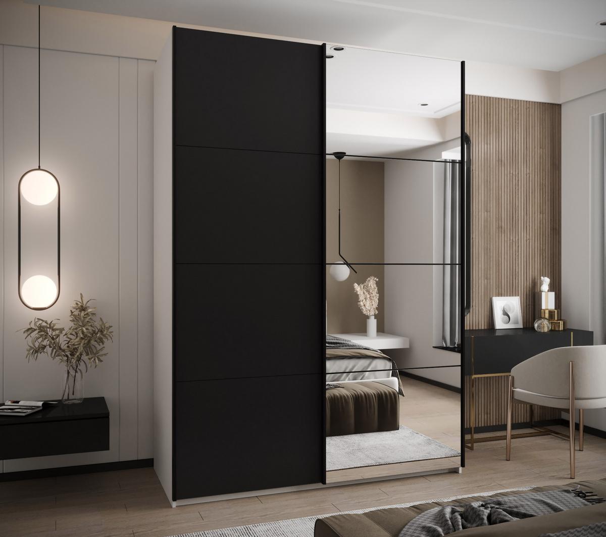 SCHWEBETÜRENSCHRANK 245,5/180/64 2-türig - Schwarz/Weiß, Holz/Metall (180/245/64cm) - Abiks Möbel