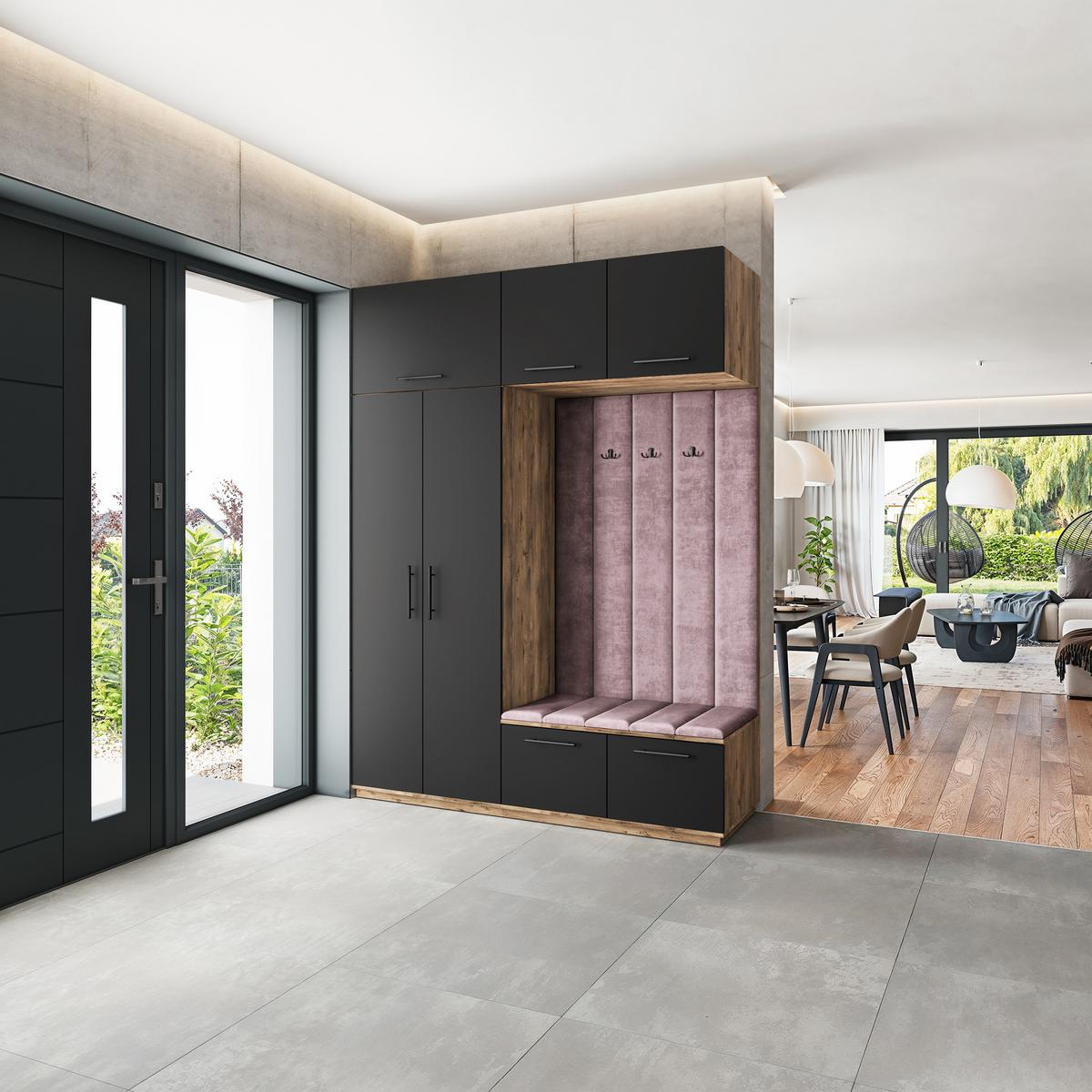 GARDEROBENSCHRANK REMA 180/240/60 cm Modern Garderobe-Set Eiche Lefkas - Eichefarben/Lila, Holzwerkstoff (180/240/60cm) - MASSENO