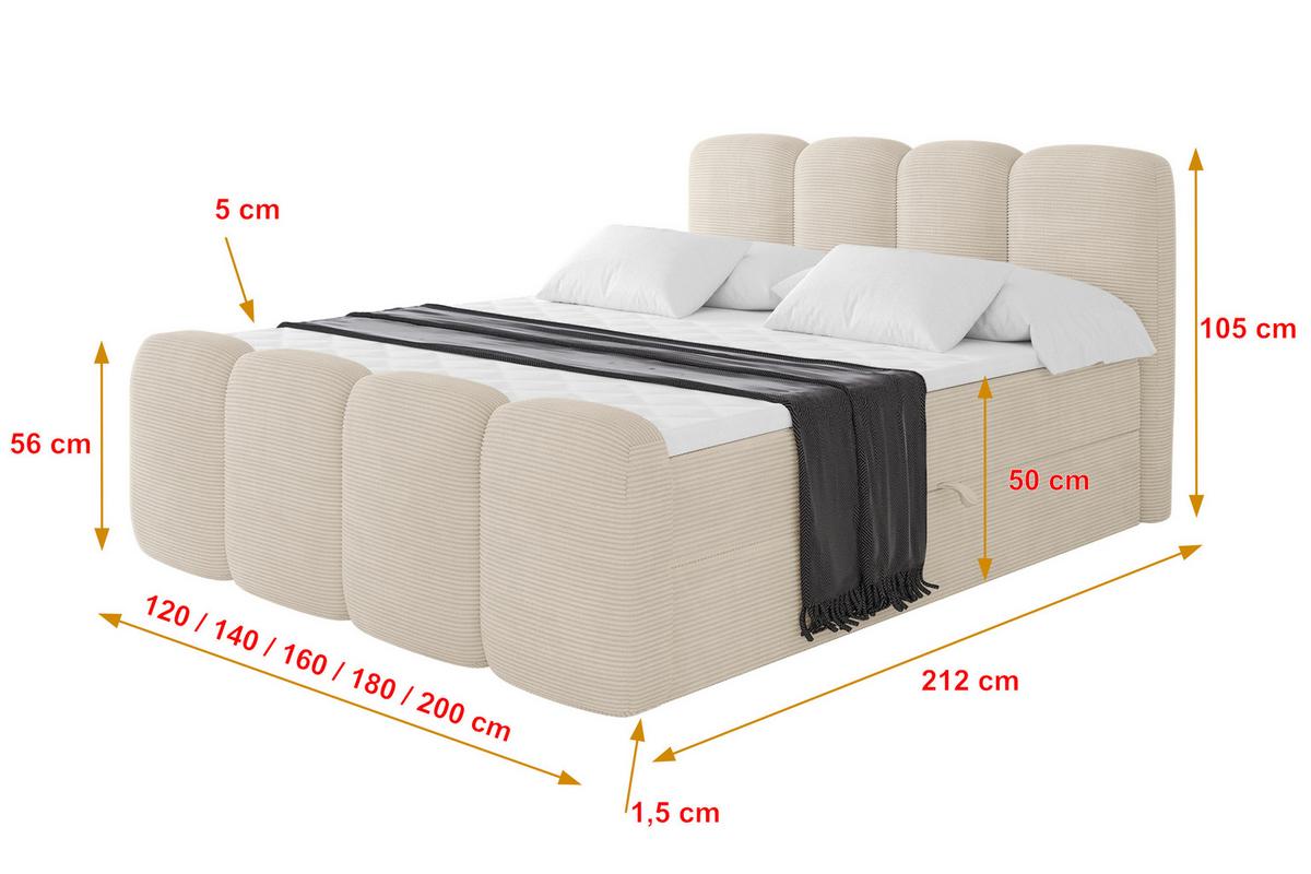 BOXBETT mit Matratze H4 und Lattenrost - NINA-Z - 180x200 cm Poso - Beige - Ecru, Holzwerkstoff (180/200cm) - ALTDECOR