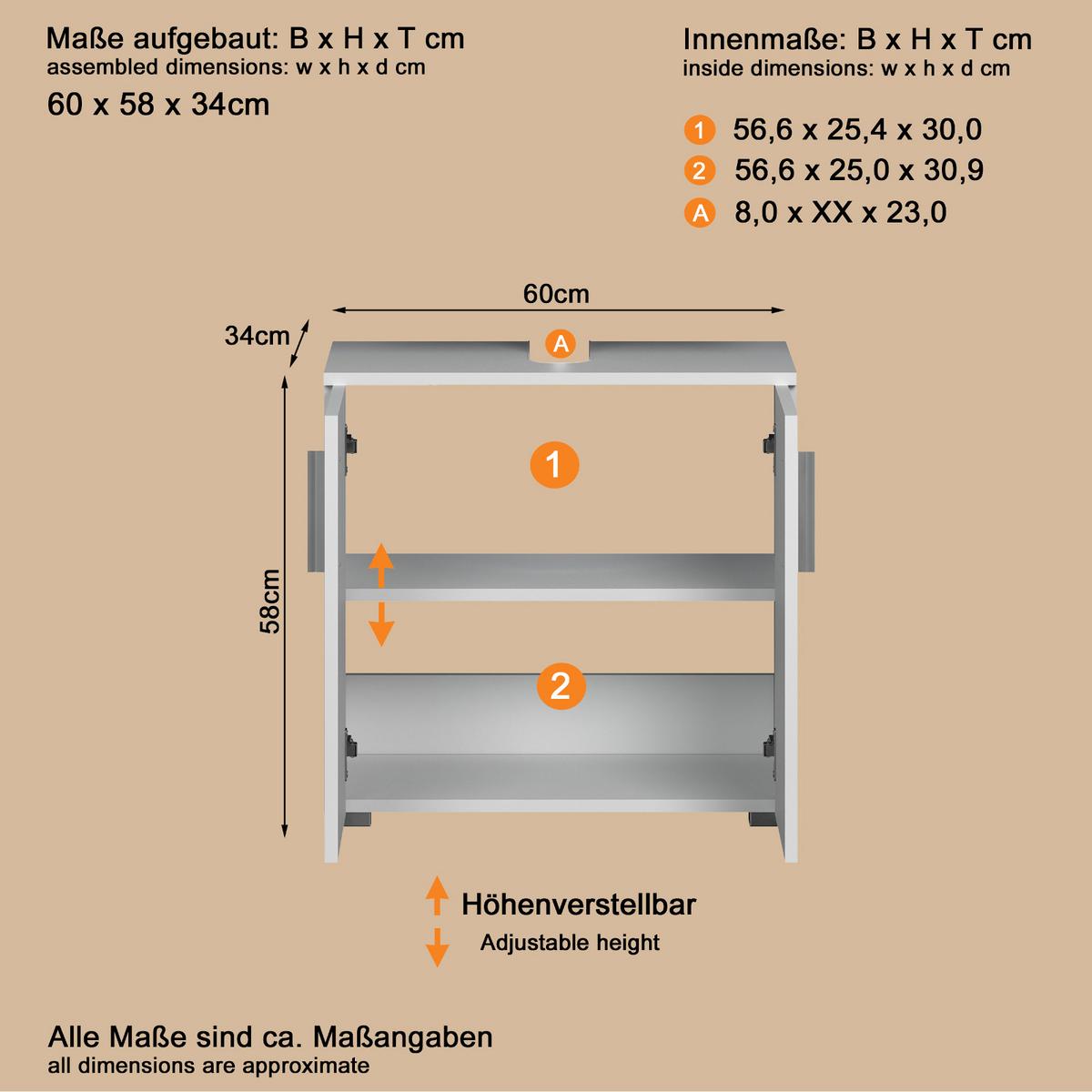 BADMÖBEL-SET weiß Hochglanz 112 x 192 cm 2-teilig, Badezimmer Schränke in modernem Design - Weiß Hochglanz/Silberfarben, Holzwerkstoff/Kunststoff (60/192/32cm) - Top.Furn