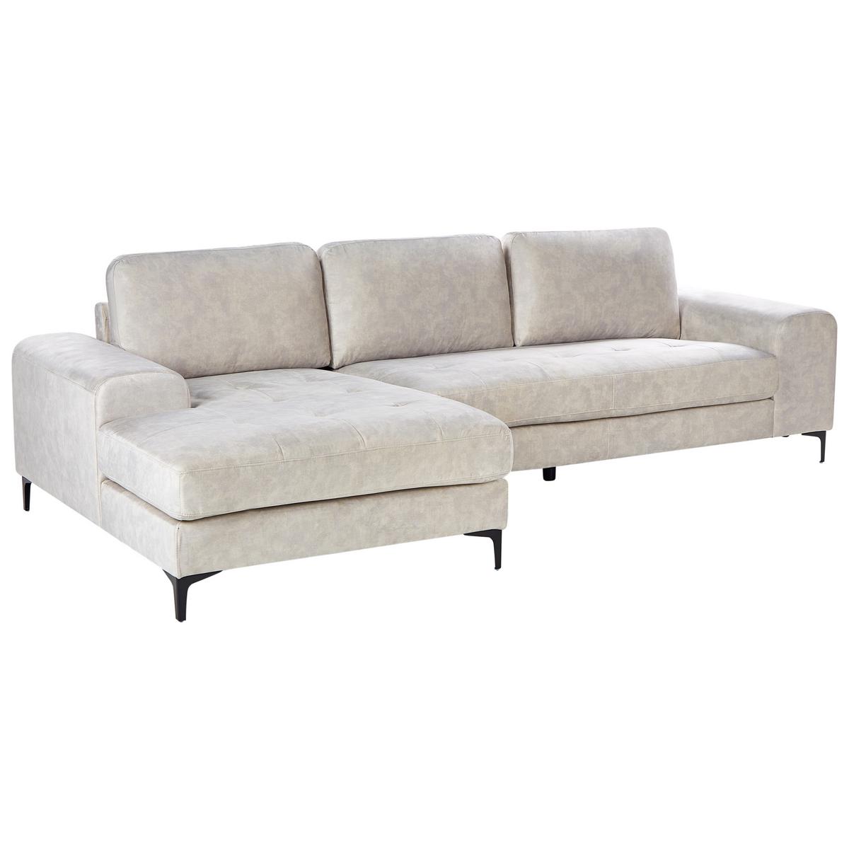 ECKSOFA 4-Sitzer Samtstoff Hellbeige rechtsseitig Kiruna - Beige/Schwarz, Textil (290/148cm) - Beliani