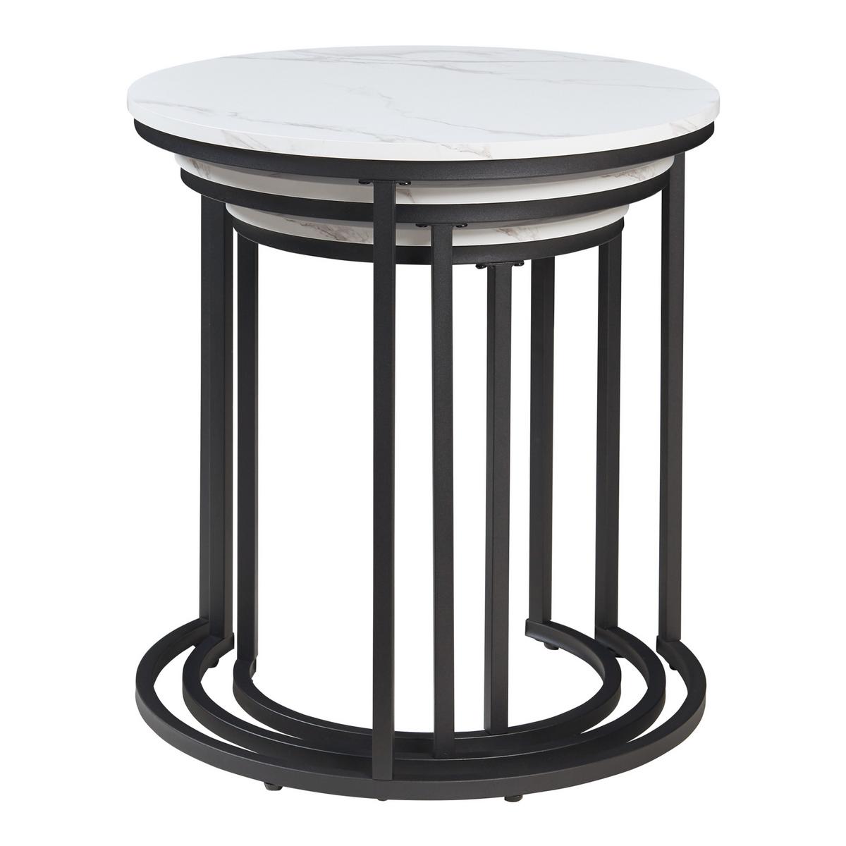 BEISTELLTISCH-SET 3 TLG. Ulricehamn - Schwarz/Weiß, Holzwerkstoff/Metall (56.5/56.5/60cm) - [en.casa]