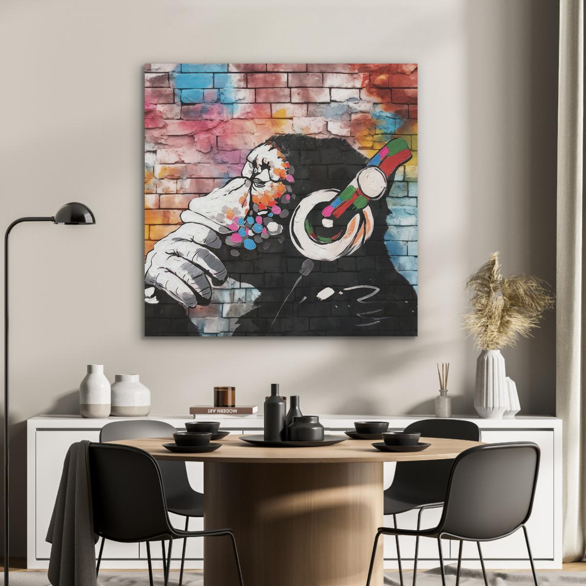 AKUSTIKBILD Affe - Graffiti - Musik Akustikpaneele 90x90 cm - Multicolor, Kunststoff (90/90/0.9cm) - MuchoWow