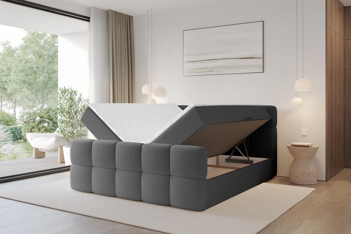 BOXBETT mit Matratze H3 - FAMA-Z - 160x200 cm Grau Quelle - Schieferfarben, Holzwerkstoff - ALTDECOR