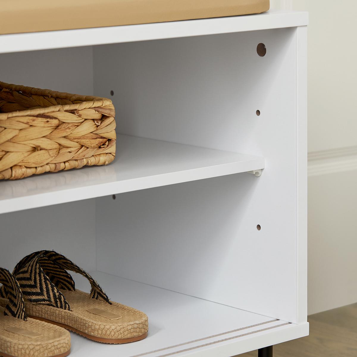 SCHUHBANK Weiß - Weiß, Leder/Holzwerkstoff (85/49/37cm) - SoBuy