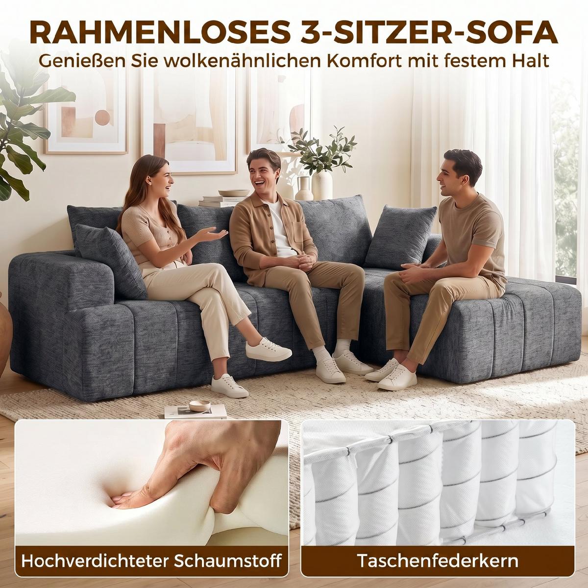 ECKSOFA Polyester Grau - Grau, Textil (158/256cm) - HOMCOM