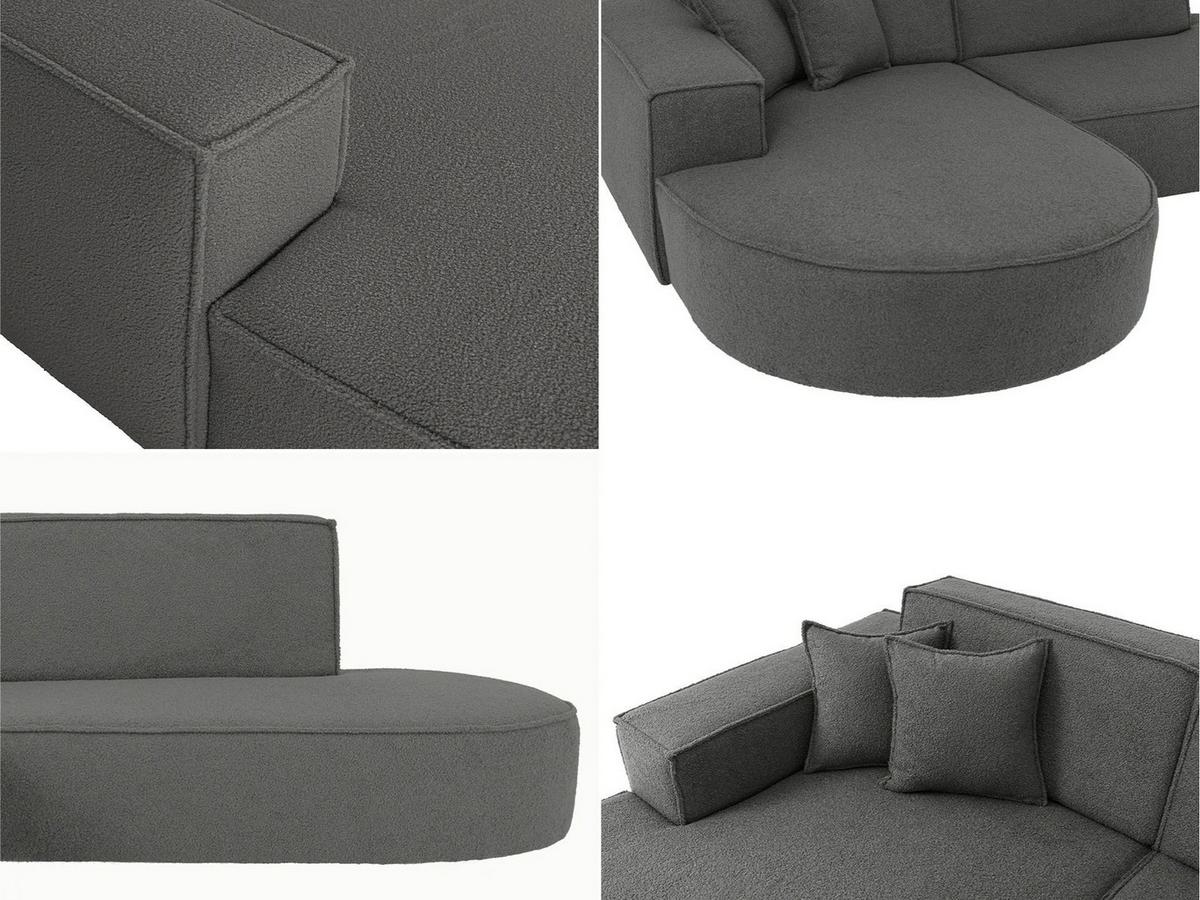 ECKSOFA Hana L-Form 3-Sitzer Ecke Links, Boucle, Grau 241/73/168 cm - Schwarz/Grau, Textil/Metall (241/168cm) - WFL GROUP