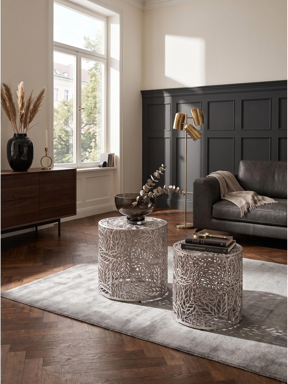 BEISTELLTISCHE 2er-Set RIAZA, Aluminium, Silber, Ø 41 x 42 cm - Silberfarben, Metall (41/41/42cm) - KADIMA DESIGN