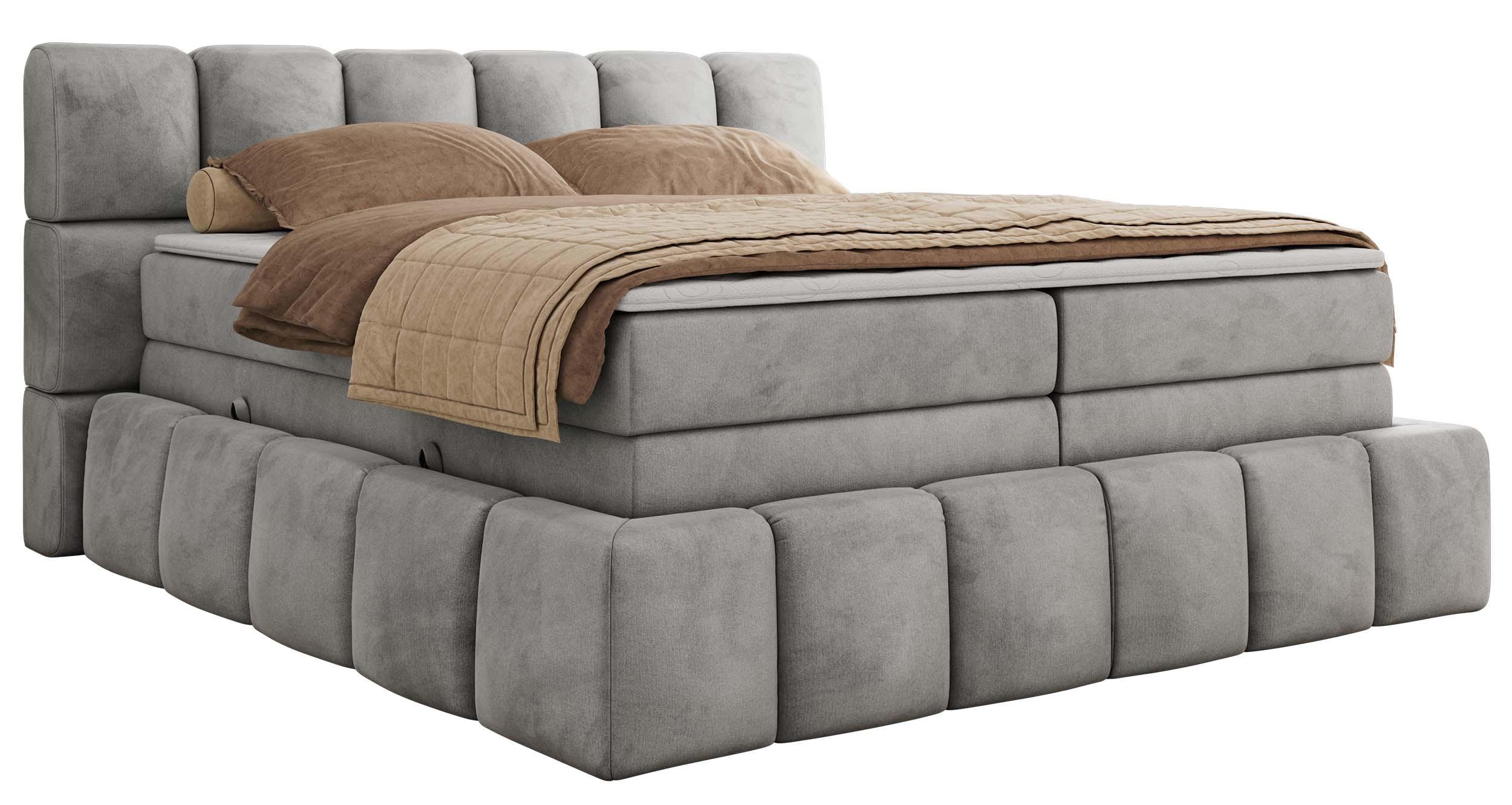 BOXSPRINGBETT NIRA KING 160/200 Hellgrau Velvet - H3 - Hellgrau, Holz/Textil (160/200cm) - MKS