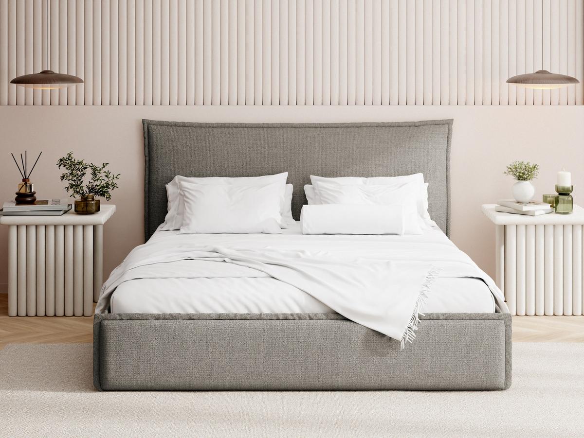 POLSTERBETT Pillow mit Bettkasten, Lattenrost & hohem Kopfteil in Taupe Chenille 200x200 cm - Taupe/Beige, Holz/Kunststoff (200/200cm) - WFL GROUP
