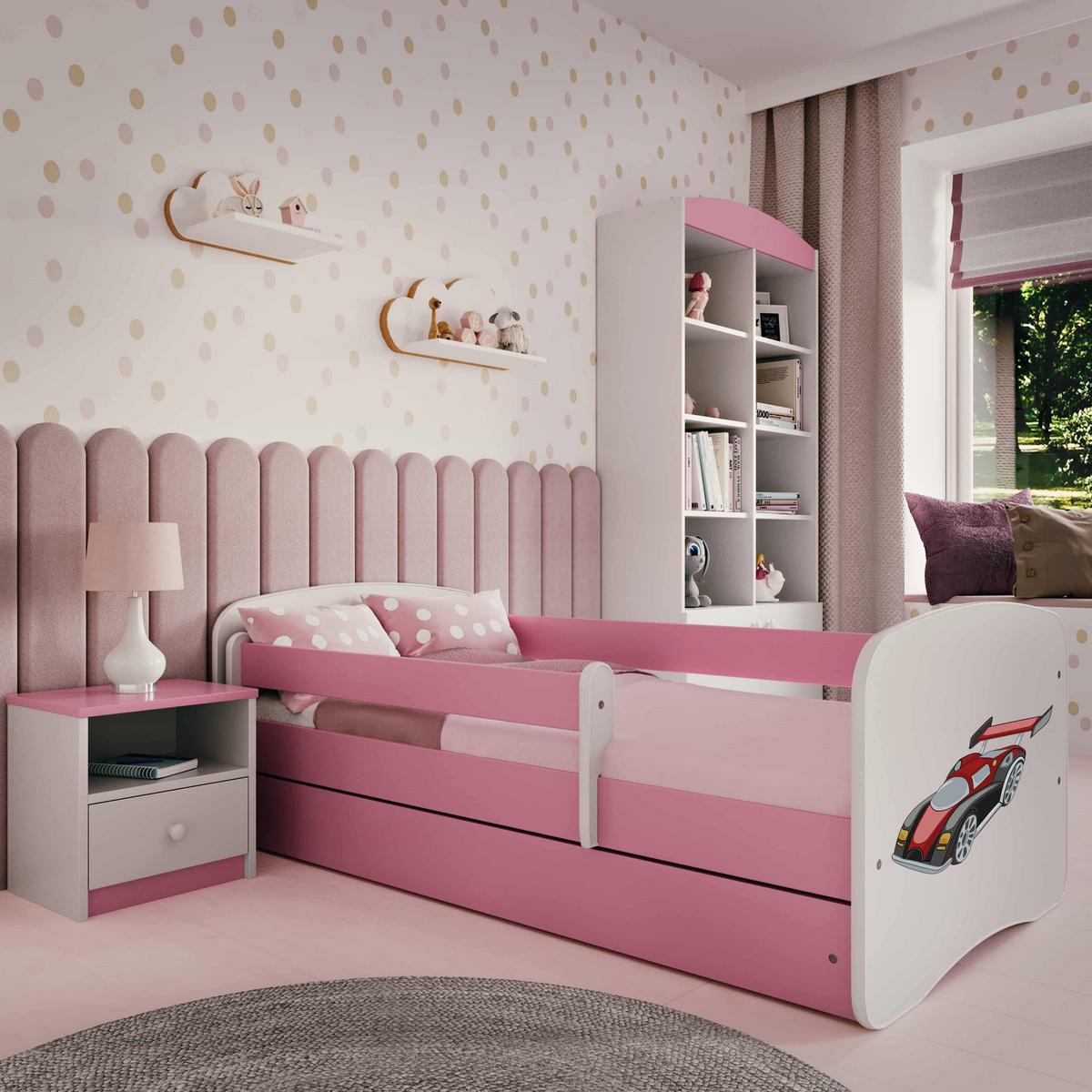 KINDERBETT Rennwagen mit Schublade und Matratze 140/70 - Rosa, Holzwerkstoff (70/140cm) - RAUMHIRSCH FURNITURE