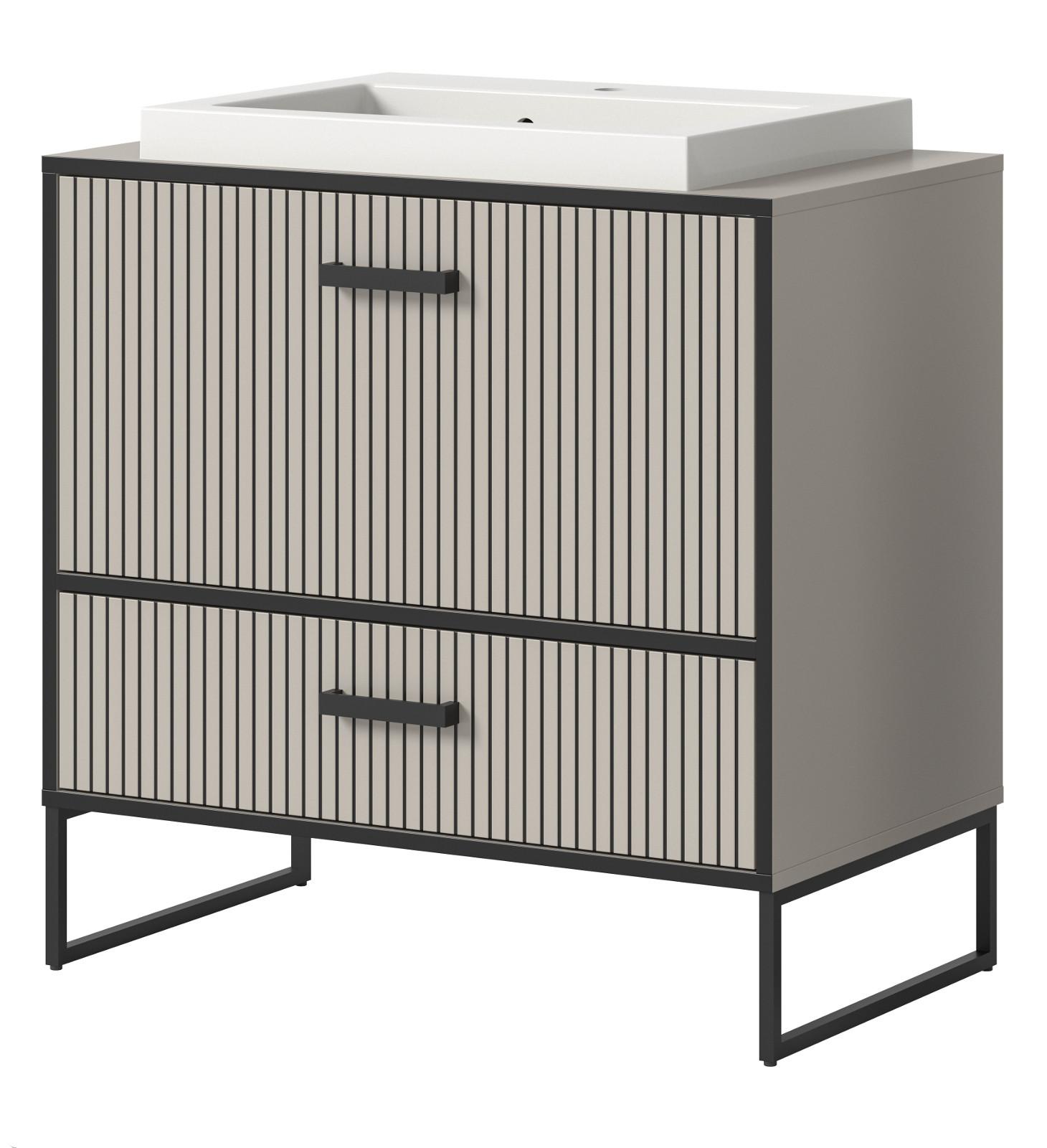 WASCHTISCHKOMBI Waschbeckenunterschrank mit Waschbecken, Sand Schwarz, Soft-Close - Sandfarben/Schwarz, Keramik/Holzwerkstoff (80/84/48cm) - Inn.Furn