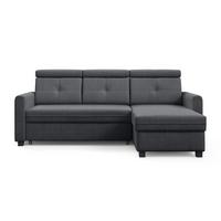 ECKSCHLAFSOFA Milano, Dunkelgrau, rechts - Dunkelgrau/Schwarz, Textil (217/166cm) - Beautysofa