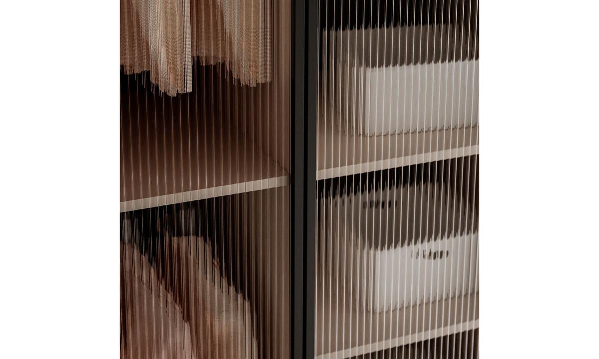 KLEIDERSCHRANK SANDBOX 200 202/49/200 cm Beige Sand / Riffelglas ohne LED 8 Zusatzböden - Sandfarben/Schwarz, Holzwerkstoff/Kunststoff (202/200/49cm) - Lookway