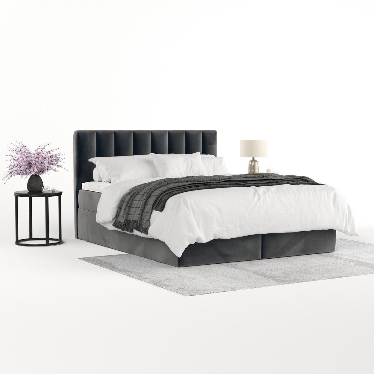 BOXBETT Lusso 140/200 cm Anthrazit im Paros Stoff - Anthrazit/Schwarz, Holz/Holzwerkstoff (140/200cm) - AltaBeds