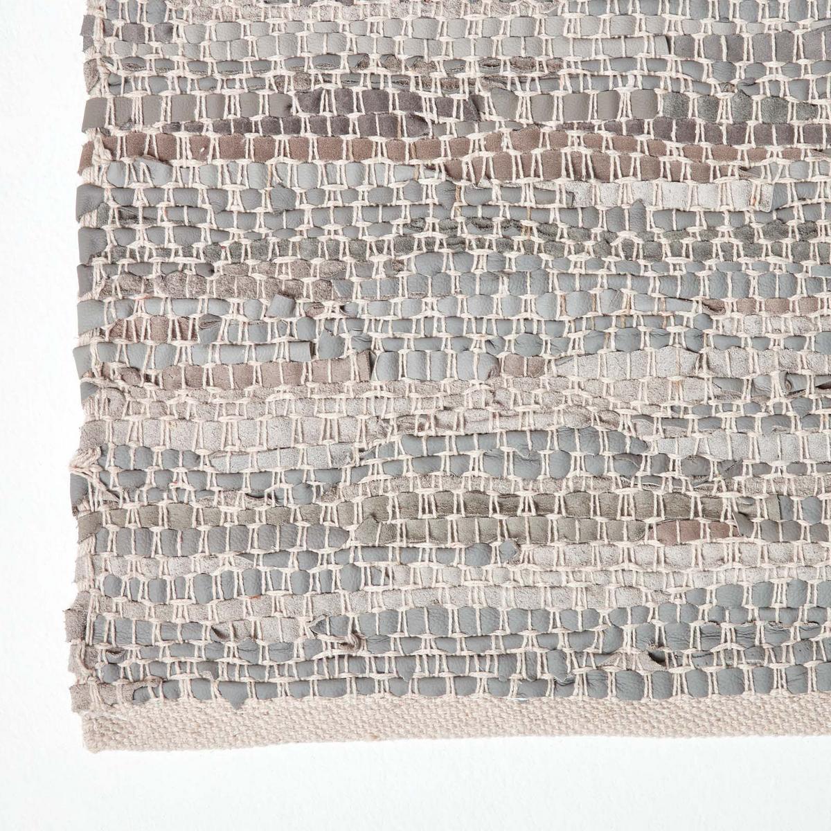 LEDERTEPPICH gewebt mit Rautenmuster 90/150 cm - Grau, Leder (90/150cm) - Homescapes
