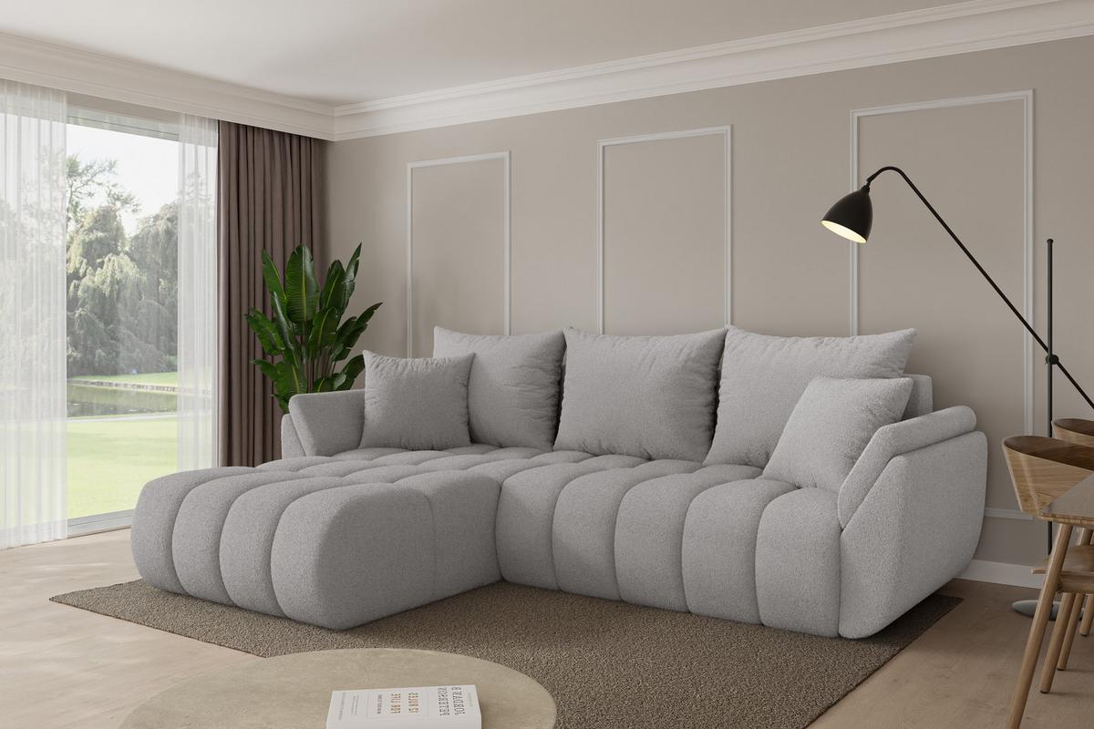 ECKSOFA mit Schlaffunktion Ottomane Links TOKO-L-v1 277x194x86 Hellgrau Bouclé - Silberfarben/Hellgrau, Holzwerkstoff/Kunststoff (277/194cm) - ALTDECOR