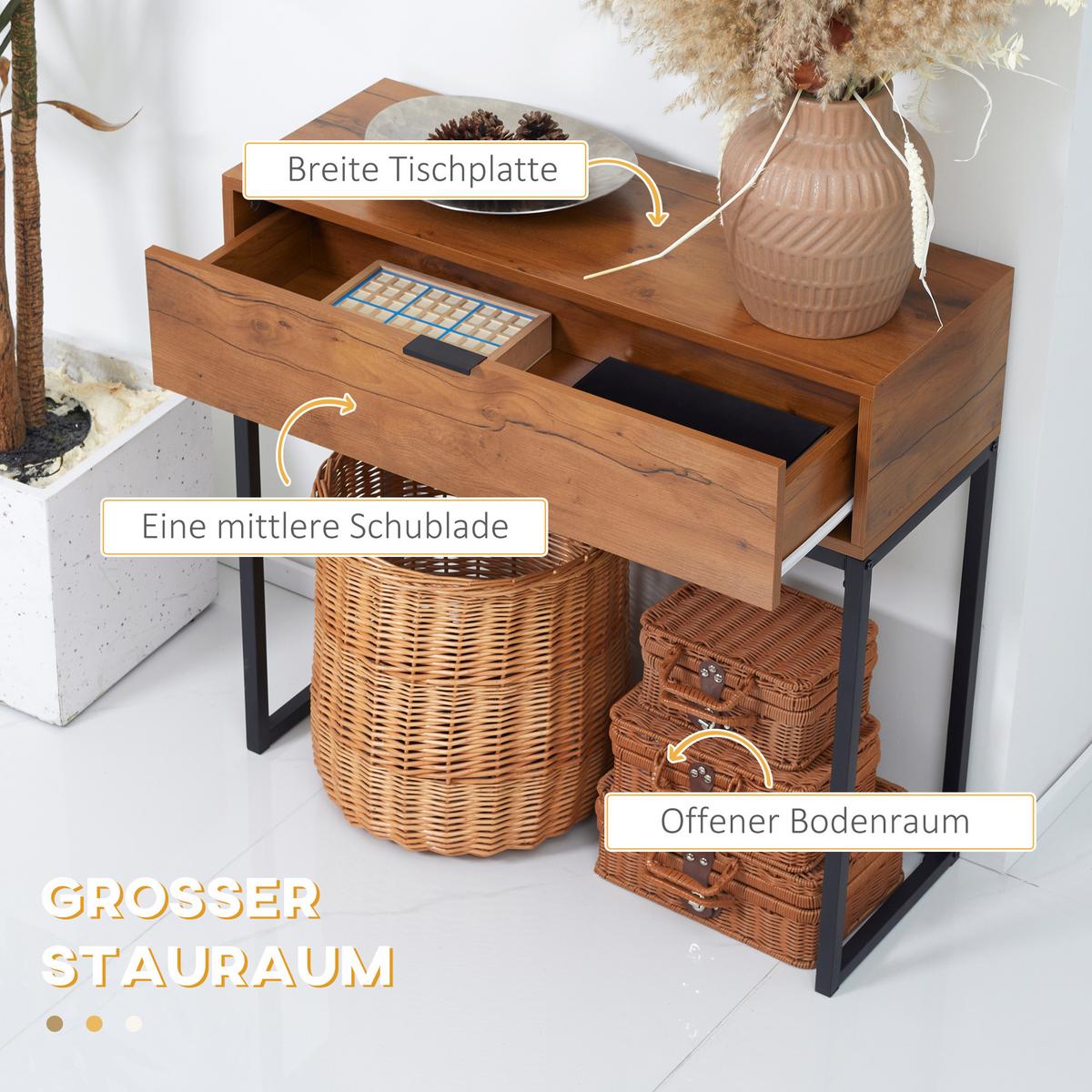 KONSOLENTISCH mit Schrank, Sofatisch Flurtisch im Industriedesign für Eingang - Naturfarben, Holzwerkstoff (80/30/76cm) - HOMCOM