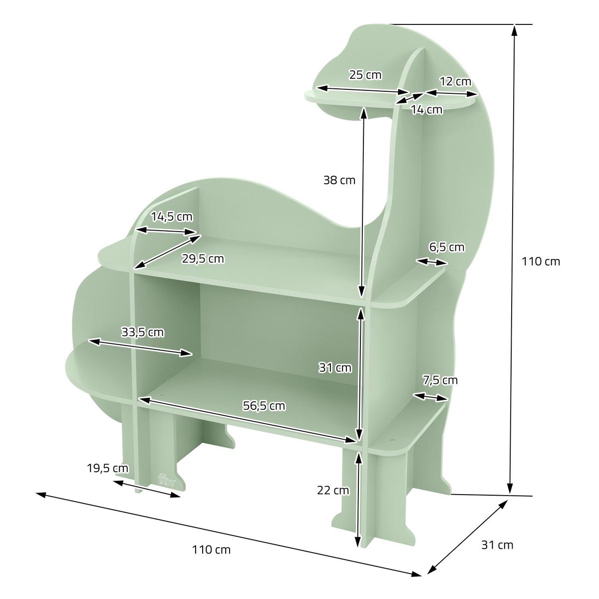 KINDERREGAL Dino 110x31x110 cm aus Holz Grün - Naturfarben, Holz (110/110/31cm) - Joyz