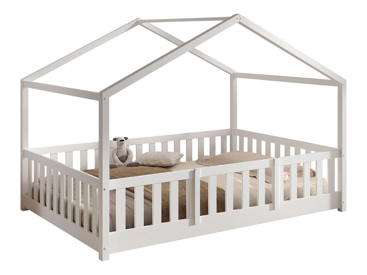 HAUSBETT Kapua 140x200 mit Rausfallschutz Kiefer Massivholz weiß - Weiß, Holz (140/200cm) - 58aufmkessel