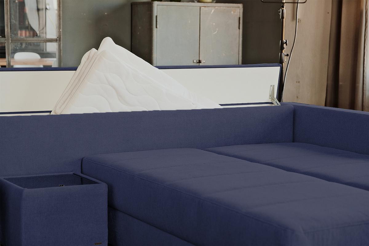 SCHLAFSOFA IDA Blau Webstoff Mit Schlaffunktion - Blau/Schwarz, Textil (287/229cm) - KAWOLA