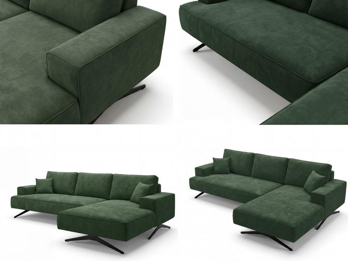 ECKSOFA Leto Grün Rechts - Schwarz/Grün, Holz/Textil (165/260cm) - Graingold