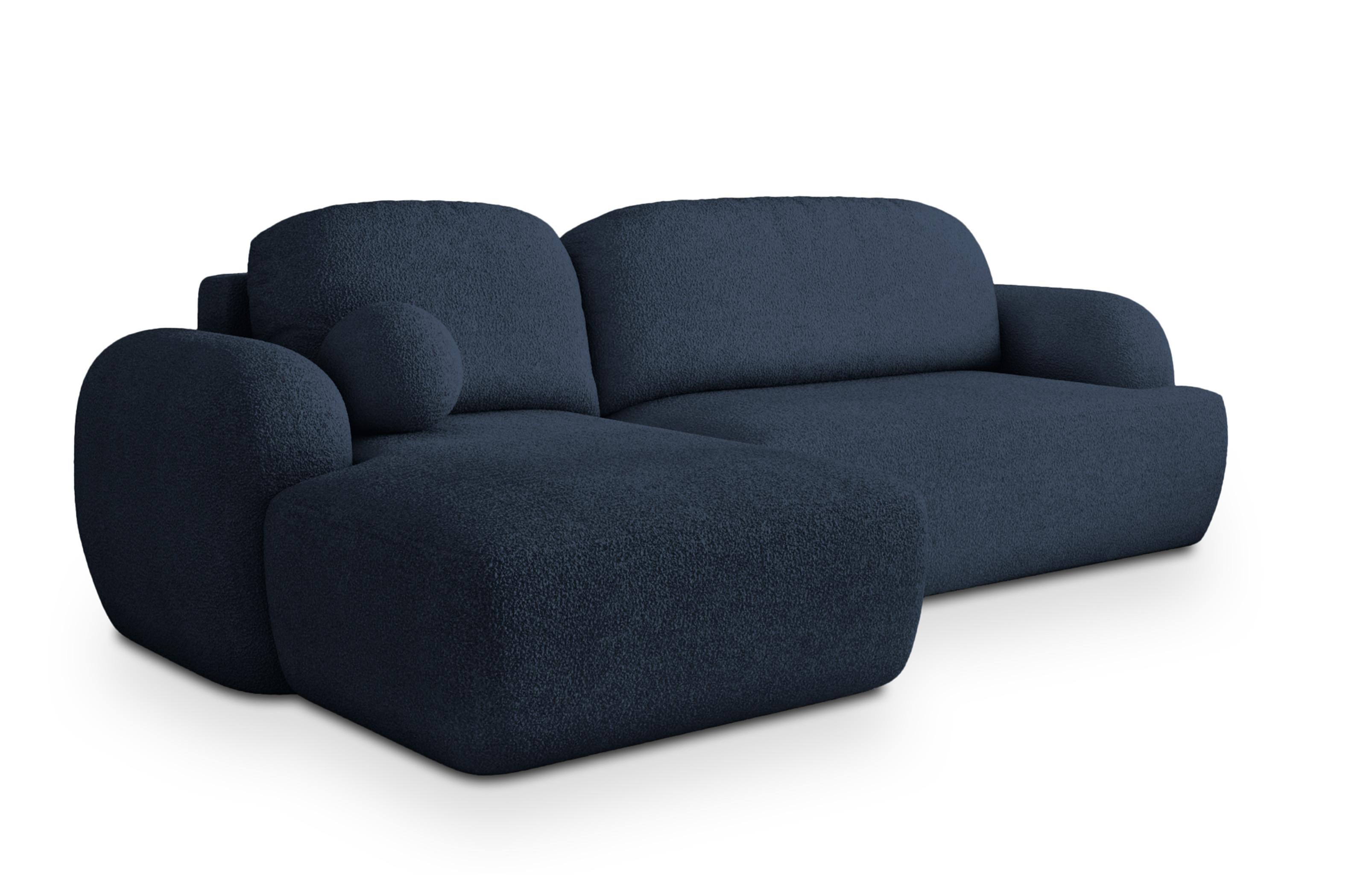 ECKSOFA MODENZA N L-S Blau Boucle-Stoff mit Schlaffunktion - Blau/Schwarz, Holz/Kunststoff (266/148cm) - MASSENO